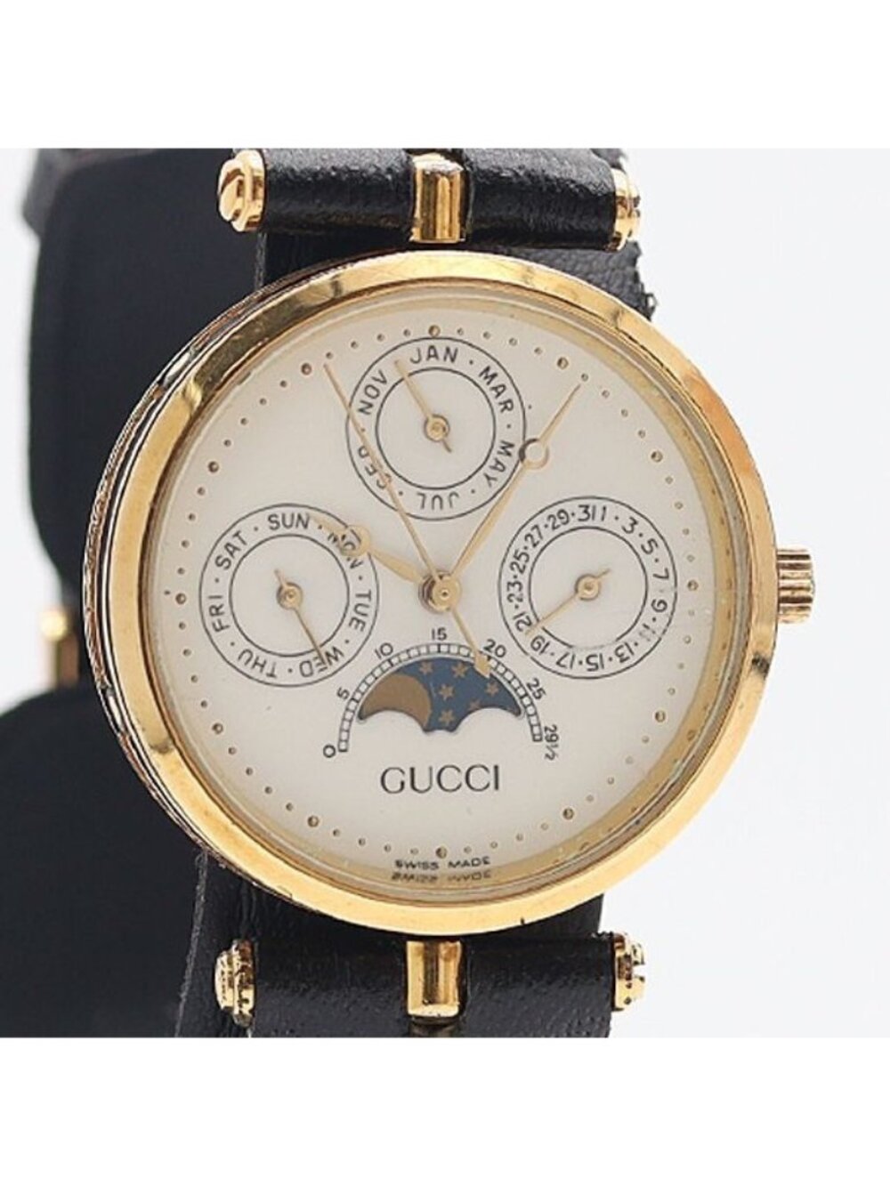 Gucci Side Sherry Moon Phase Day Date White Dial Watch